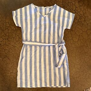 SHEIN Blue and White Striped Casual Kids Dress